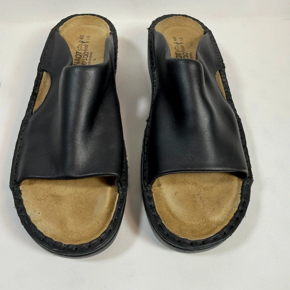 Naot Black Leather Wedge Slide Sandals Comfort Shoes Womens EU 40 US 9-9.5
